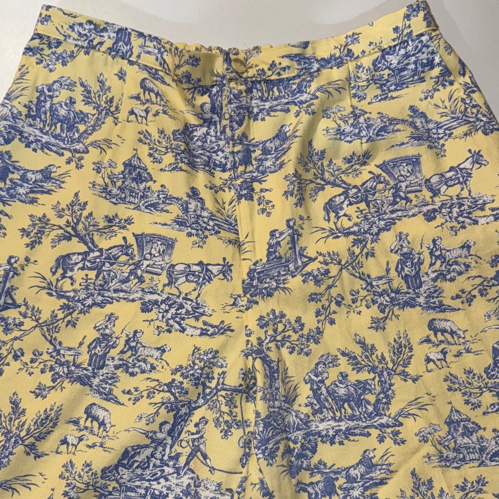 Beautiful Vintage Blue‎ and Yellow Toile Print Women's Trousers 100% Cotton! - Picture 4 of 5